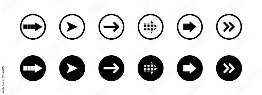 Poster arrows black and white color in circle. arrows vector icons, isolated on white background. arrow. ar