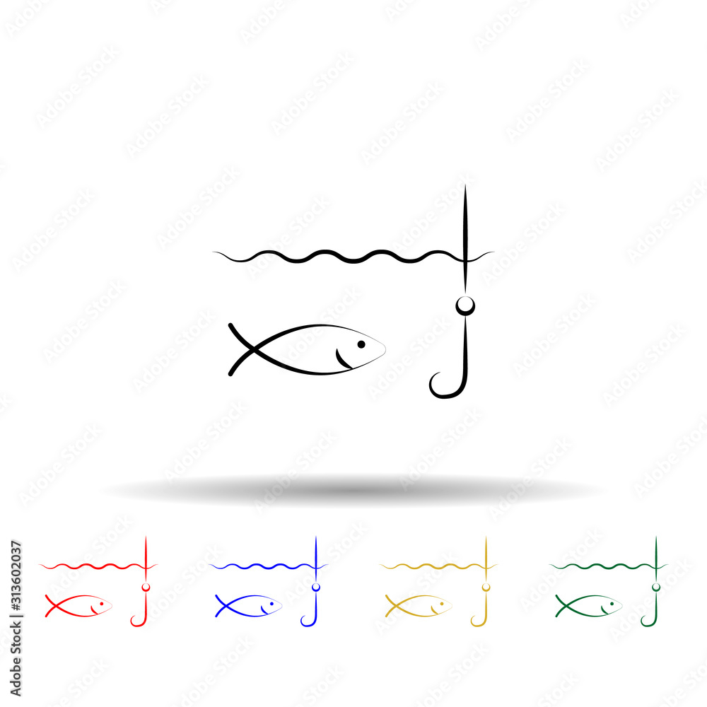Poster fishing multi color style icon. simple thin line, outline vector of travel icons for ui and ux, webs