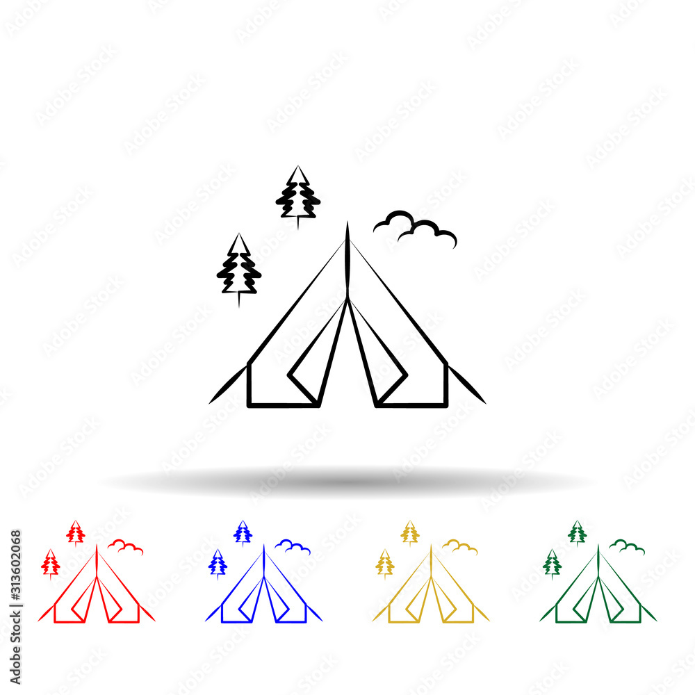 Poster camping tent multi color style icon. simple thin line, outline vector of travel icons for ui and ux,