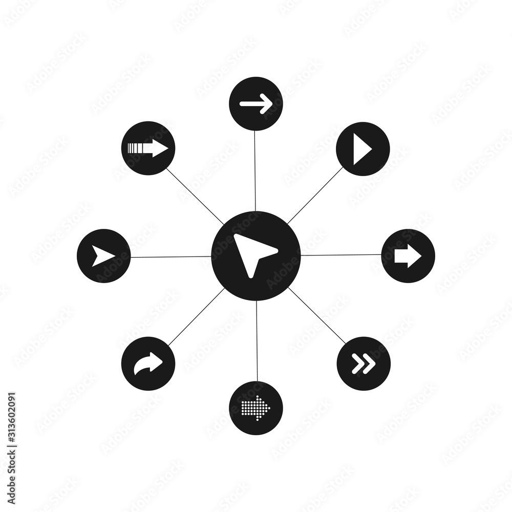 Poster arrows white in black circles with lines, isolated on white background. arrows vector icons. arrow. 