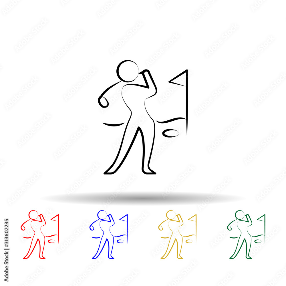 Poster playing golf multi color style icon. simple thin line, outline vector of travel icons for ui and ux,