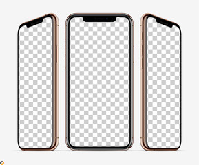 3D Smartphone screen mockup. Smartphone  Gold color in three planes vith blank screen for your design. Vector illustration EPS10	