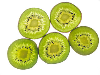 round kiwi slices on a white background. Isolated on white