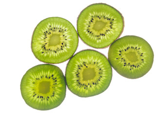 round kiwi slices on a white background. Isolated on white