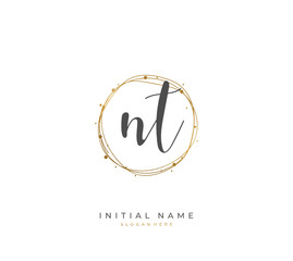 Handwritten initial letter N T NT for identity and logo. Vector logo template with handwriting and signature style.
