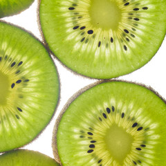 round kiwi slices on a white background. Isolated on white. close up