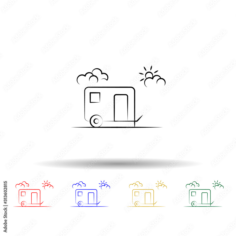 Poster trailer house on wheels multi color style icon. simple thin line, outline vector of travel icons for