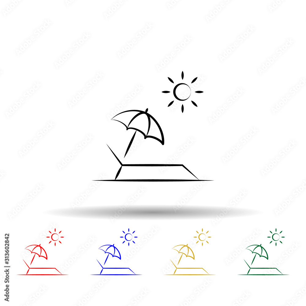 Poster beach sunbed multi color style icon. simple thin line, outline vector of travel icons for ui and ux,