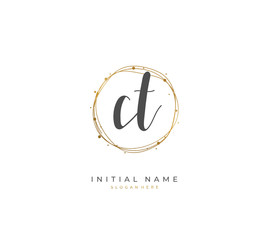 Handwritten initial letter C T CT for identity and logo. Vector logo template with handwriting and signature style.