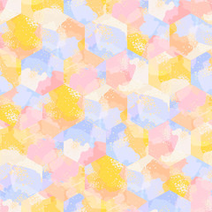 Seamless abstract geometric pattern with colorful pastel watercolor hexagons