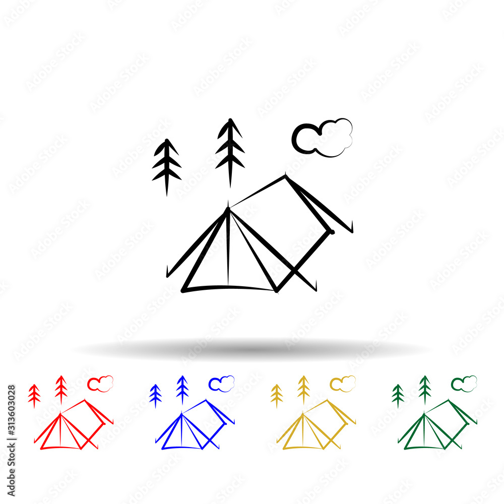 Poster camp tent multi color style icon. simple thin line, outline vector of travel icons for ui and ux, we