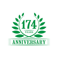 174 years logo design template. One hundred seventy fourth anniversary vector and illustration.