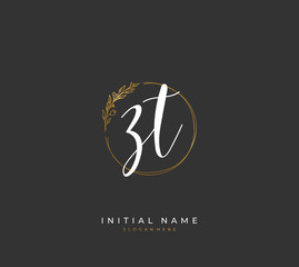 Handwritten initial letter Z T ZT for identity and logo. Vector logo template with handwriting and signature style.