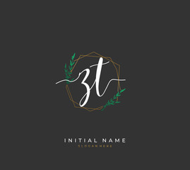 Handwritten initial letter Z T ZT for identity and logo. Vector logo template with handwriting and signature style.