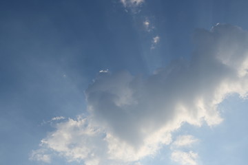 fluffy cloud above blue sky with sunlight in the morning