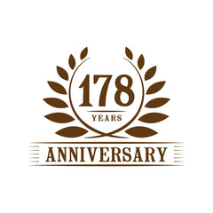 178 years logo design template. One hundred seventy eighth anniversary vector and illustration.