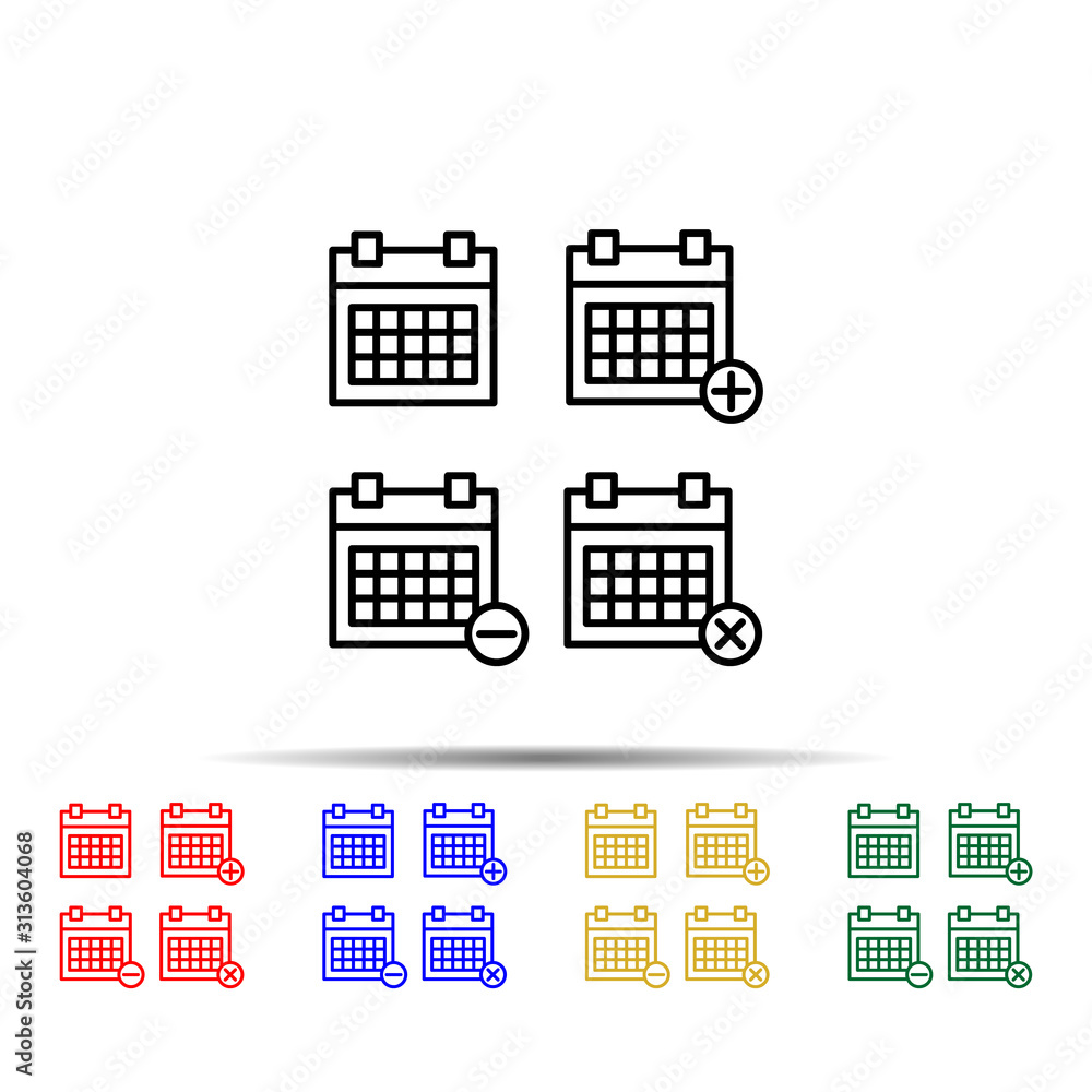Poster calendar, plus, minus, delete sign multi color style icon. simple thin line, outline vector of web i