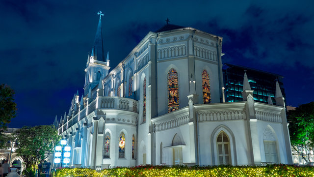 Facade of Chimes, Singapore at night