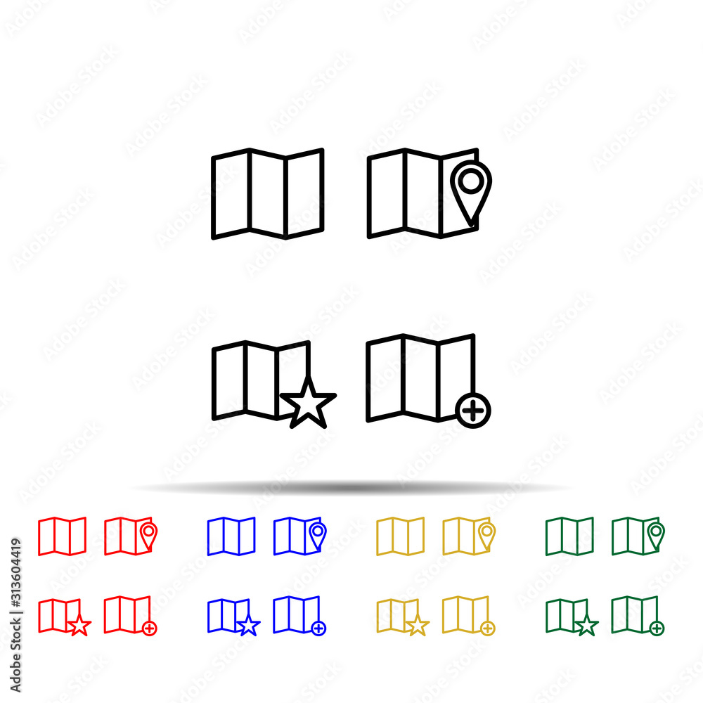 Poster map, pin, star, add sign multi color style icon. simple thin line, outline vector of web icons for u