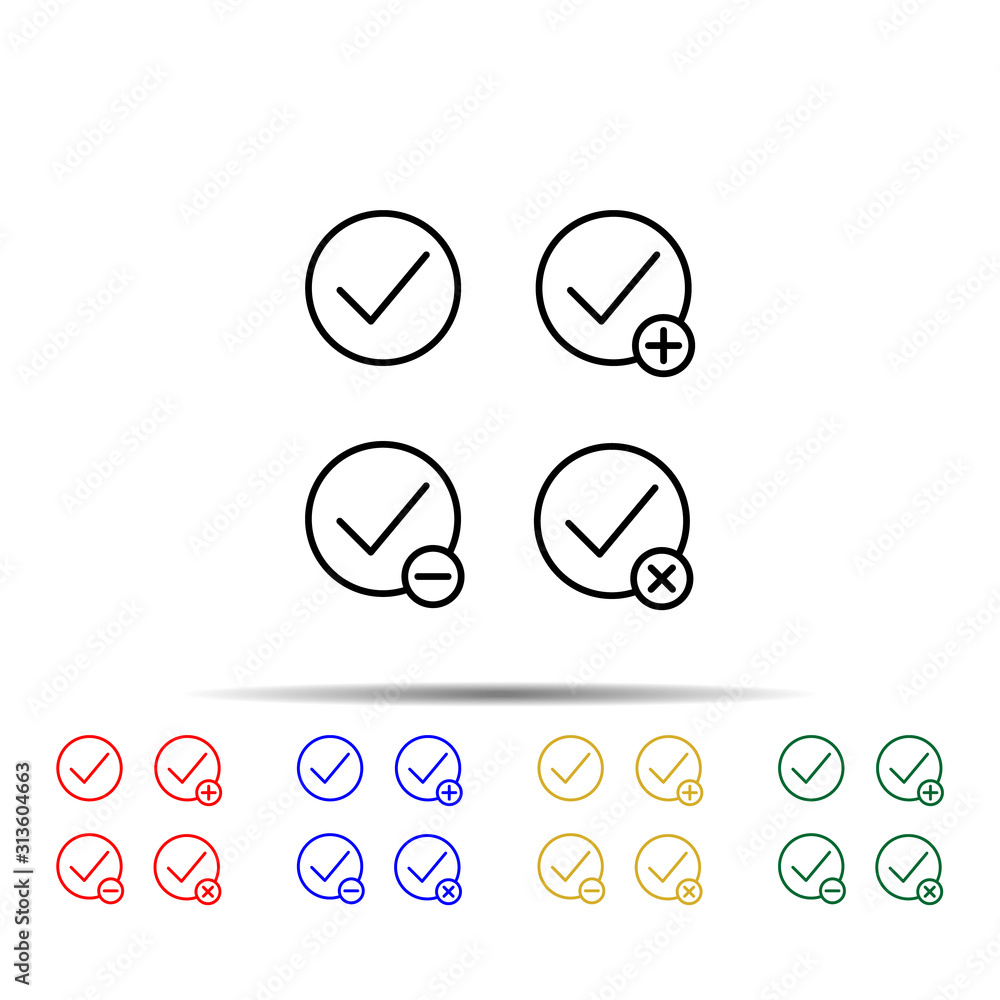 Poster check, plus, check, minus sign multi color style icon. simple thin line, outline vector of web icons