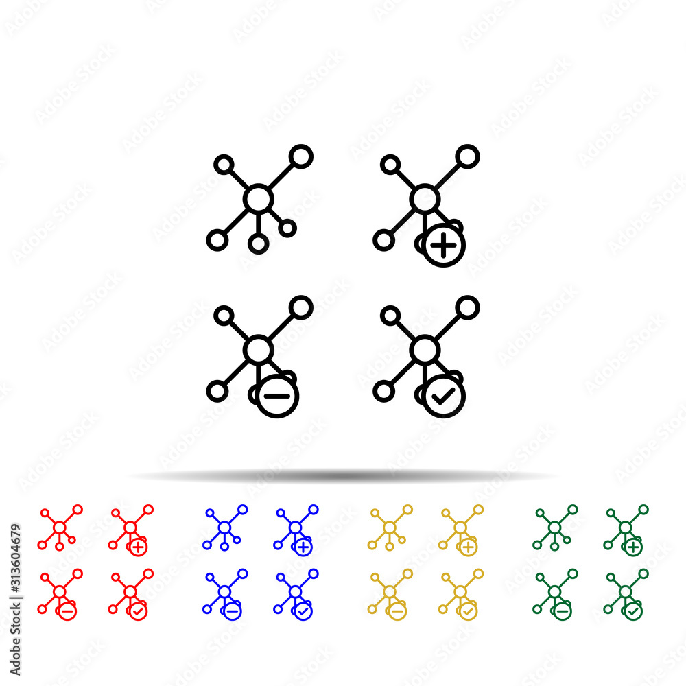 Poster molecules, plus, check, minus sign multi color style icon. simple thin line, outline vector of web i