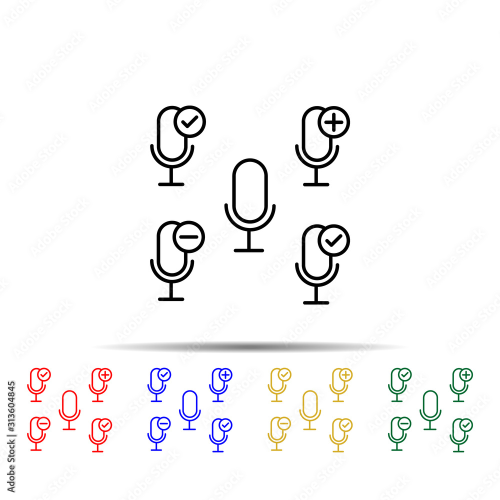 Poster microphone, plus, remove, minus sign multi color style icon. simple thin line, outline vector of web