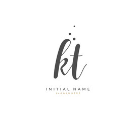 Handwritten initial letter K T KT for identity and logo. Vector logo template with handwriting and signature style.