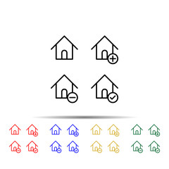 house, plus, check, minus sign multi color style icon. Simple thin line, outline vector of web icons for ui and ux, website or mobile application