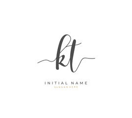 Handwritten initial letter K T KT for identity and logo. Vector logo template with handwriting and signature style.