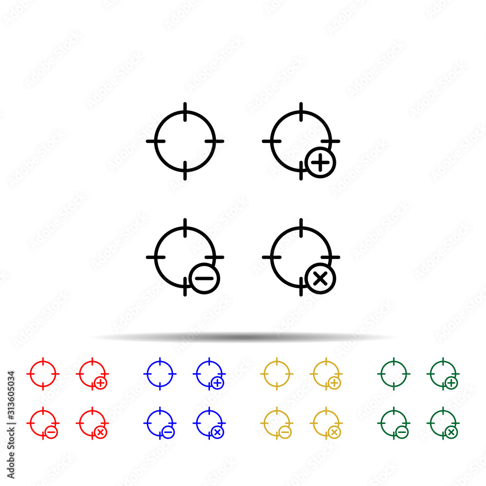 Poster target, plus, remove, minus sign multi color style icon. simple thin line, outline vector of web ico