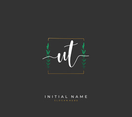 Handwritten initial letter U T UT for identity and logo. Vector logo template with handwriting and signature style.