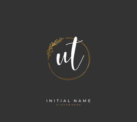 Handwritten initial letter U T UT for identity and logo. Vector logo template with handwriting and signature style.