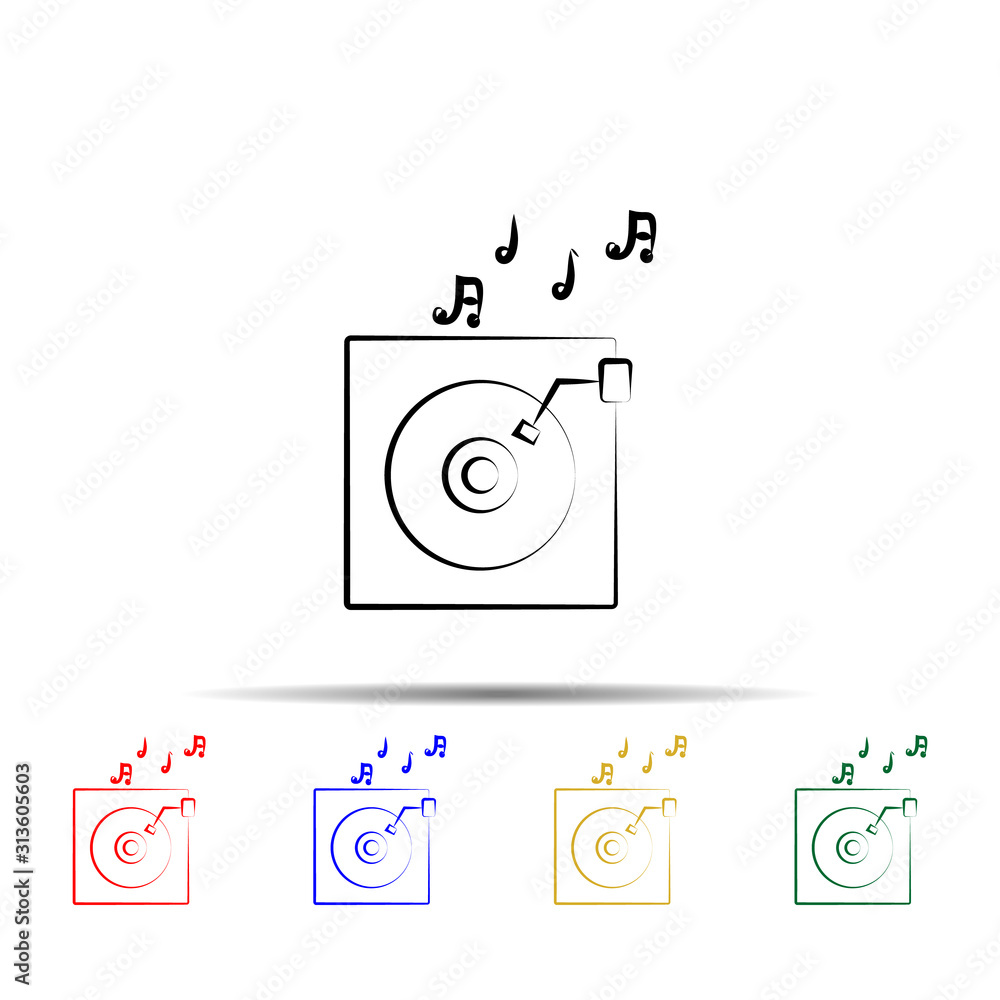 Poster gramophone with music multi color style icon. simple thin line, outline vector of wedding icons for 