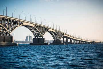 Beautiful view of the Saratov bridge across the Volga