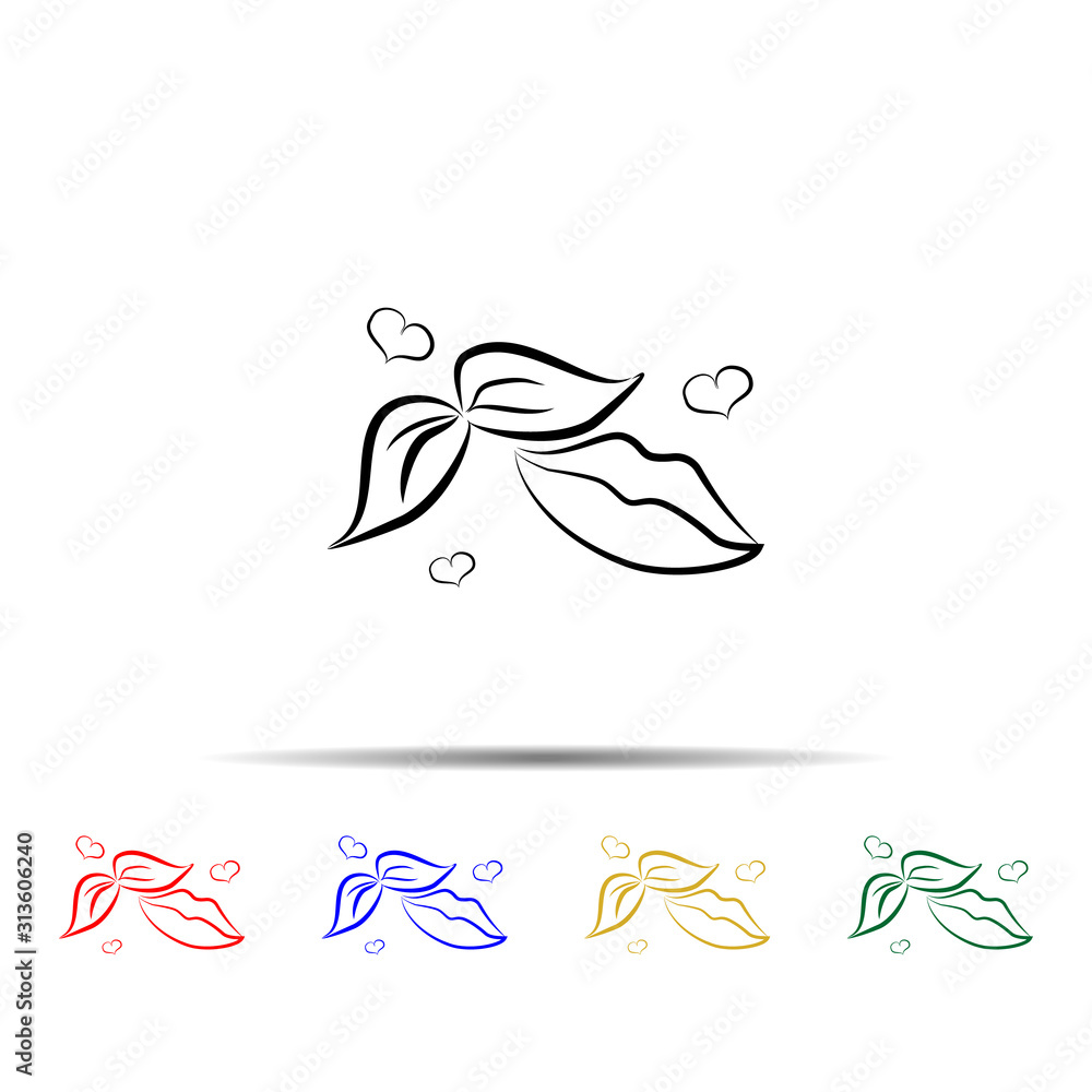 Poster lips with hearts multi color style icon. simple thin line, outline vector of wedding icons for ui an
