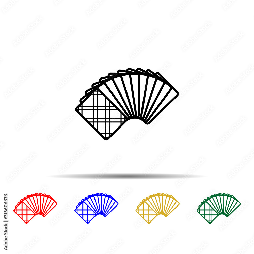 Poster an uncovered deck of cards from the back multi color style icon. simple thin line, outline vector of