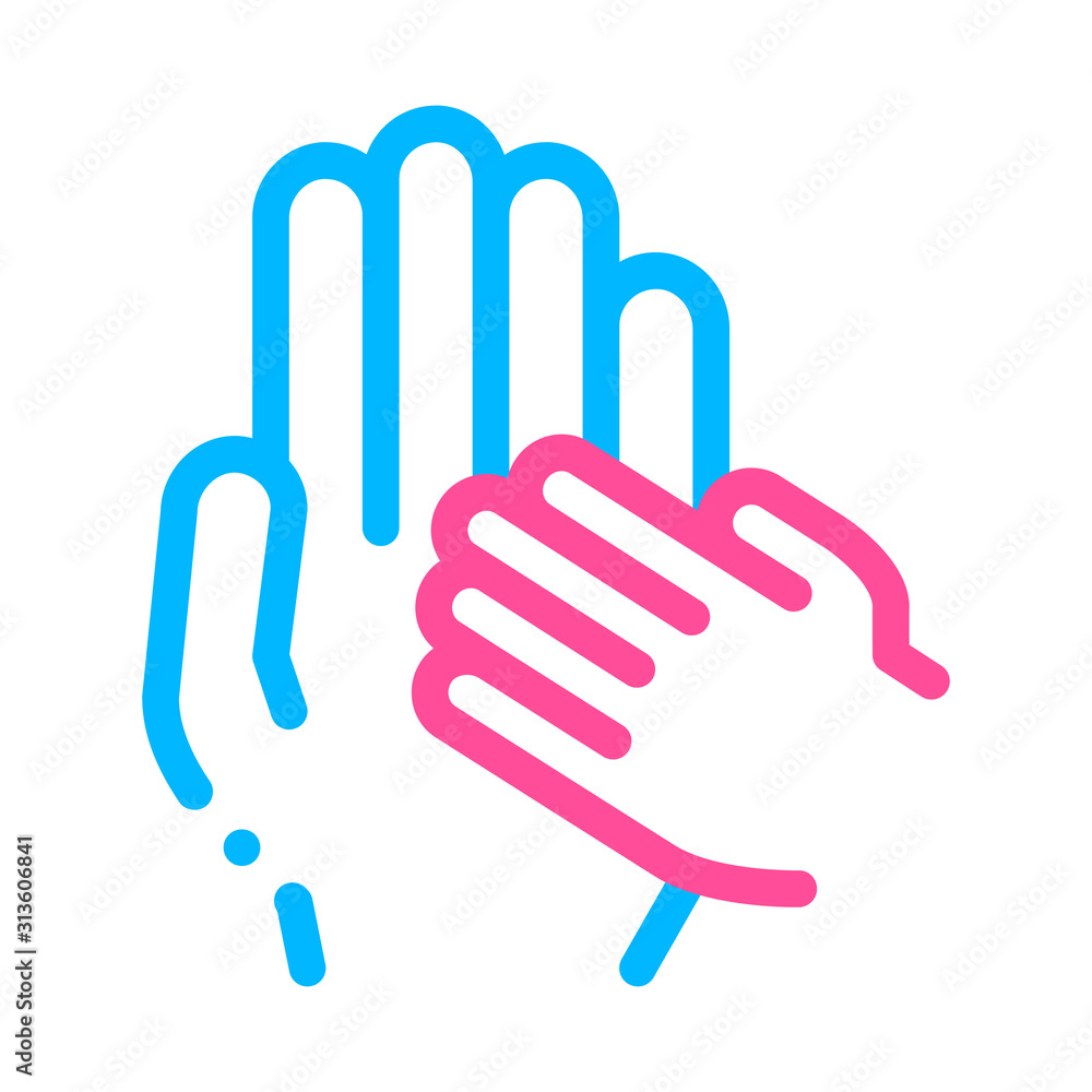 Wall mural Child Volunteers Support Vector Thin Line Icon. Volunteers Support, Charitable Organizations, Adoption Childship Little Hand On Big Linear Pictogram. Blood Donor Illustration