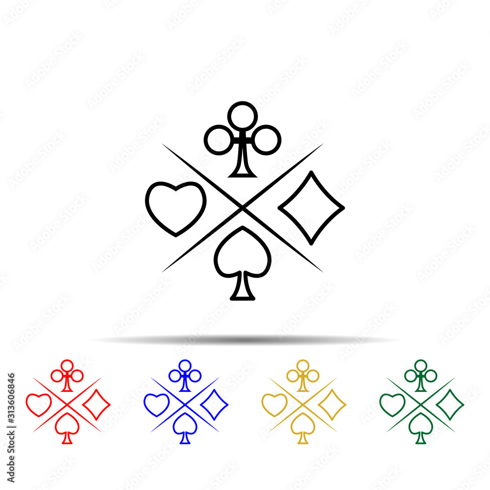 Poster suit of playing cards multi color style icon. simple thin line, outline vector of casino icons for u