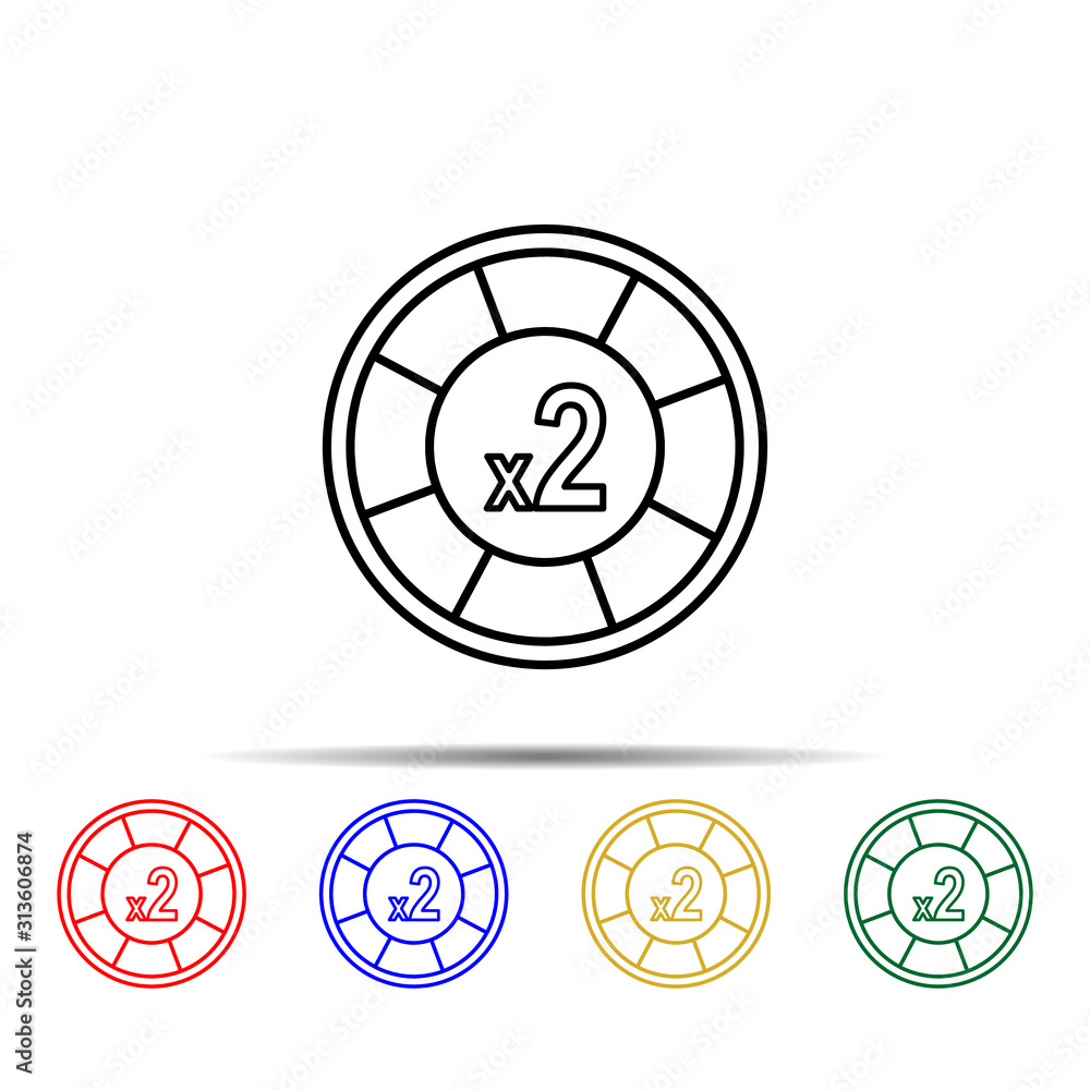 Poster casino chip increase in two multi color style icon. simple thin line, outline vector of casino icons