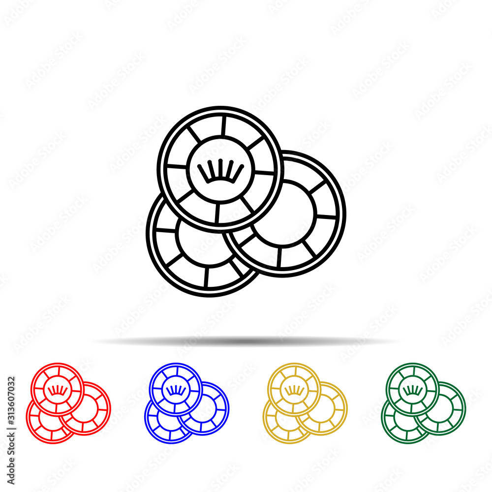 Poster playing chips multi color style icon. simple thin line, outline vector of casino icons for ui and ux