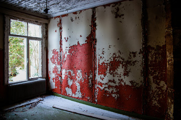 Broken window in abandoned building