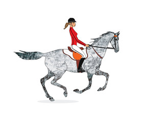 Dressage basics. Gallop. Girl riding a horse.