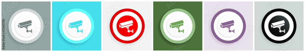 Aufkleber cctv camera icon vector illustrations in 6 colors options for web design and mobile applications in 