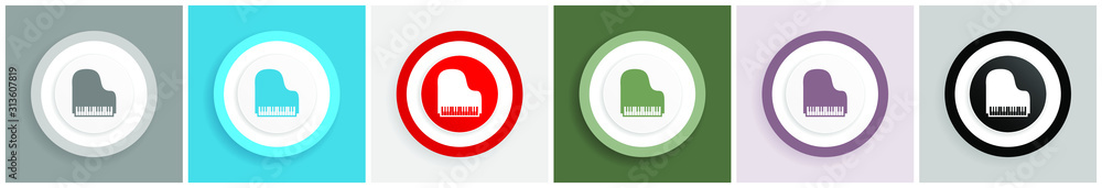 Poster piano icon, music vector illustrations in 6 colors options for web design and mobile applications in