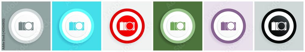 Poster mirrorless camera icon, photography vector illustrations in 6 colors options for web design and mobi