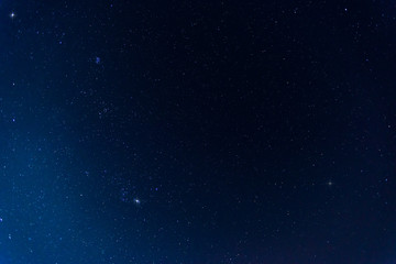 Fototapeta na wymiar Panorama blue night sky milky way and star on dark background.Universe filled with stars, nebula and galaxy with noise and grain.Photo by long exposure and select white balance.selection focus.amazing
