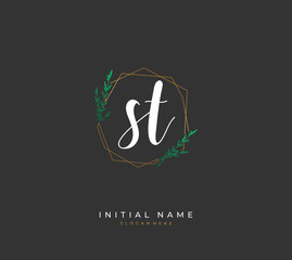 Handwritten initial letter S T ST for identity and logo. Vector logo template with handwriting and signature style.