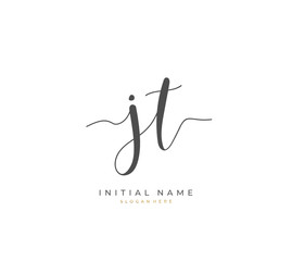 Handwritten initial letter J T JT for identity and logo. Vector logo template with handwriting and signature style.
