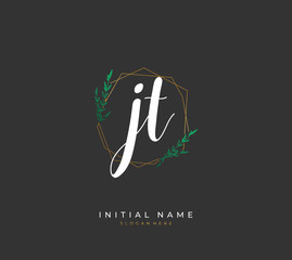 Handwritten initial letter J T JT for identity and logo. Vector logo template with handwriting and signature style.