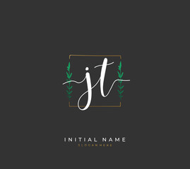 Handwritten initial letter J T JT for identity and logo. Vector logo template with handwriting and signature style.